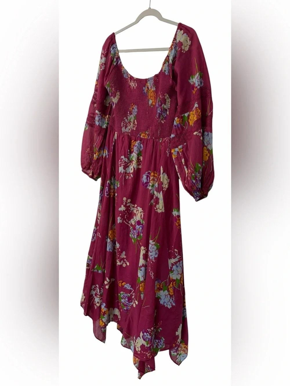 Free People Morning Glory Maxi Dress Floral Garden Handkerchief Hem Medium